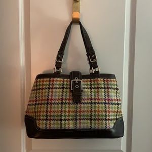 Coach Satchel Multi-color herringbone print